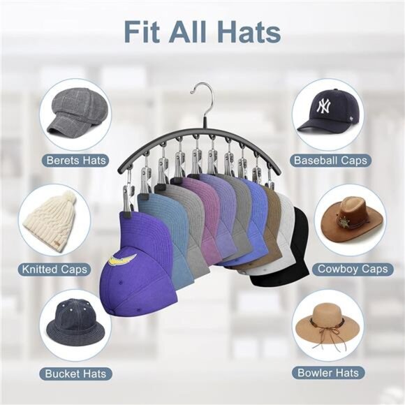 Hat Hangers for Closet, Metal Hat Organizer Racks for Baseball Caps 2 Pack Door - Picture 6 of 14